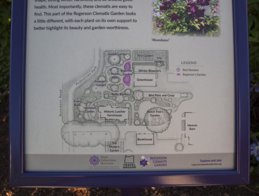Rogerson Clematis Garden - Beginner's Garden Sign - Map Detail