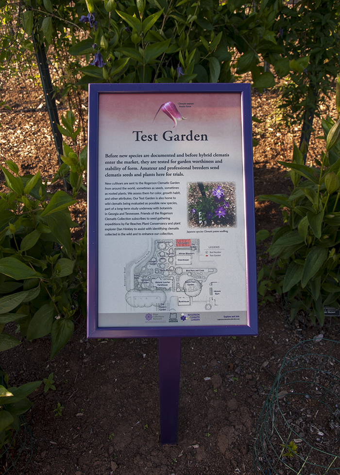 Rogerson Clematis Garden - Test Garden Sign