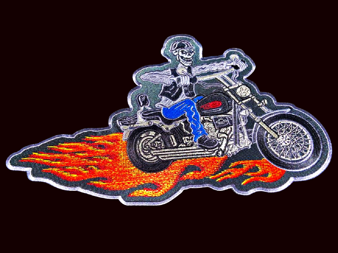 Skeleton Riding Harley-Davidson Motorcycle Embroidered Patch