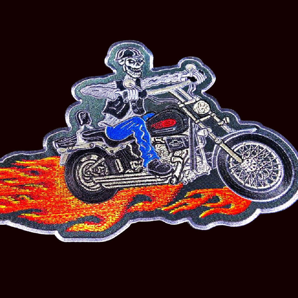 Skeleton Riding Harley-Davidson Motorcycle - Embroidered Patch