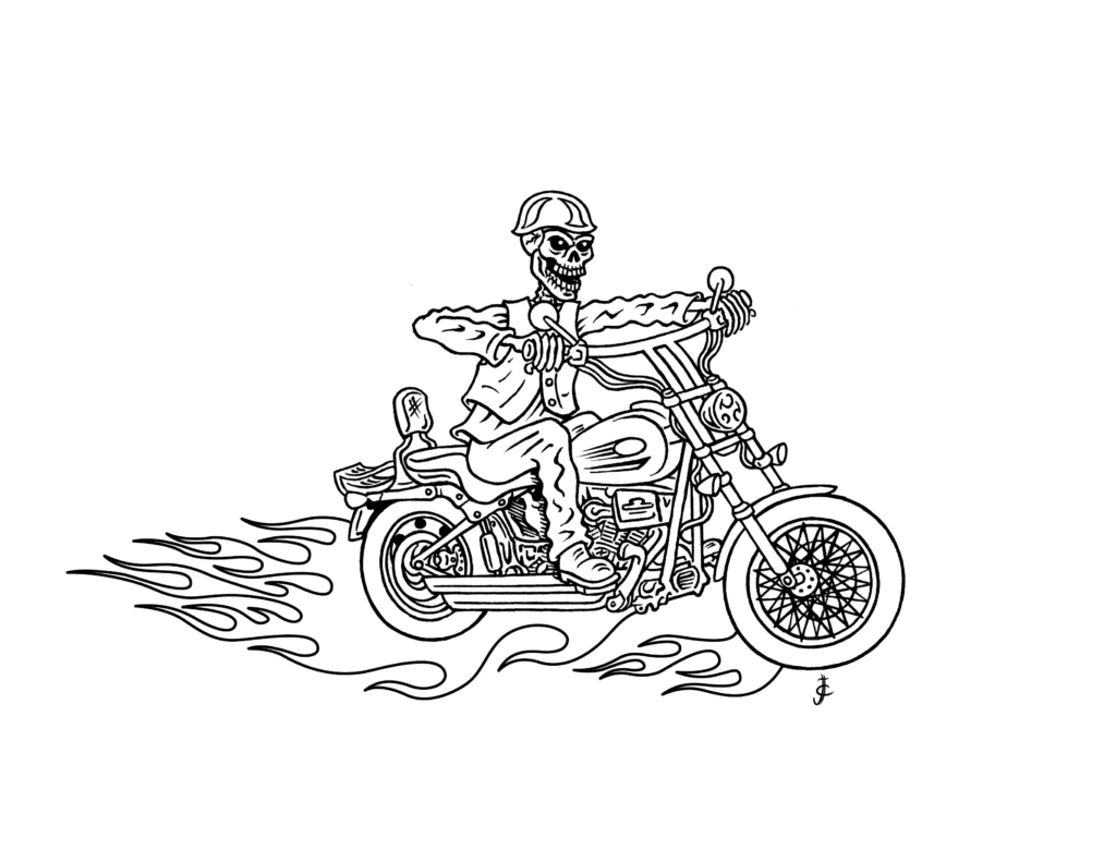 Skeleton Riding Harley-Davidson Motorcycle Inked Art