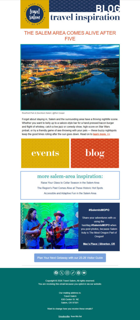 Travel Salem Blog Newsletter Email Blast