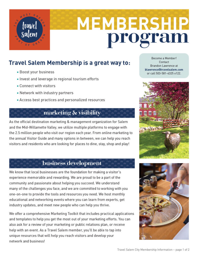Travel Salem City Membership Info Flyer Page 1